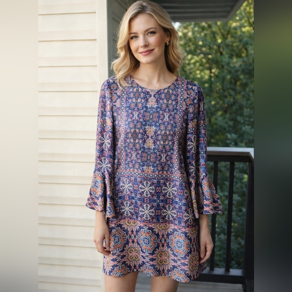 Cremieux Women'sDress Size 8 Retail $119 Bell Sleeve Lined Bohemian Floral Print